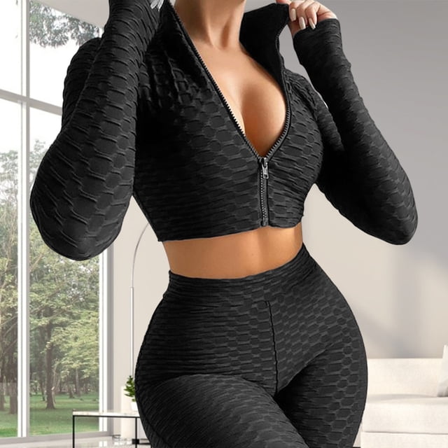 Traje de entrenamiento Baoblaze Ropa de yoga mujer Top manga leggings cintura alta L