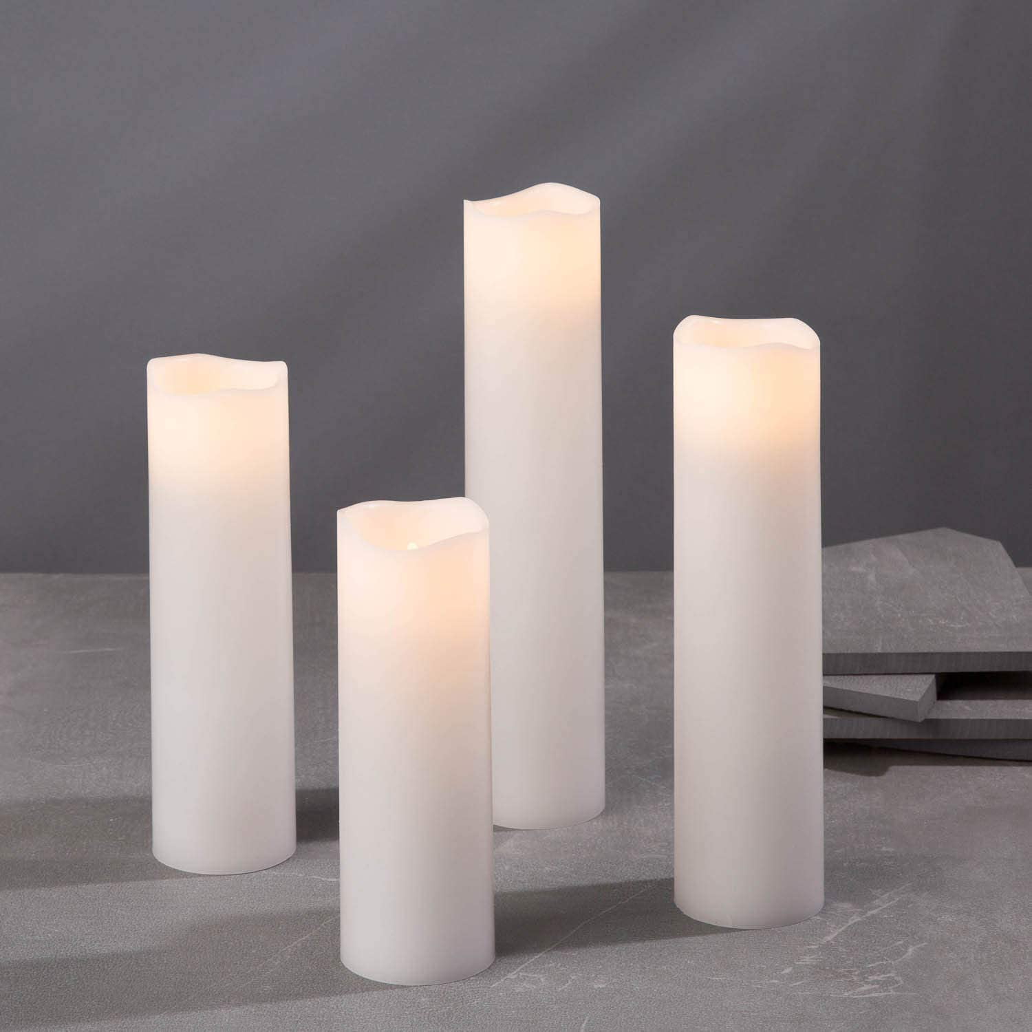 Flameless Candle Set, 2 Inch Diameter - Battery Operated, 4 Pack, Slim