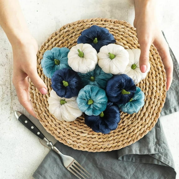 12Pcs Mini Velvet Pumpkins Artificial Pumpkins Set Basket Filler Foam Pumpkin for Fall Thanksgiving Festival Party Supplies Decoration