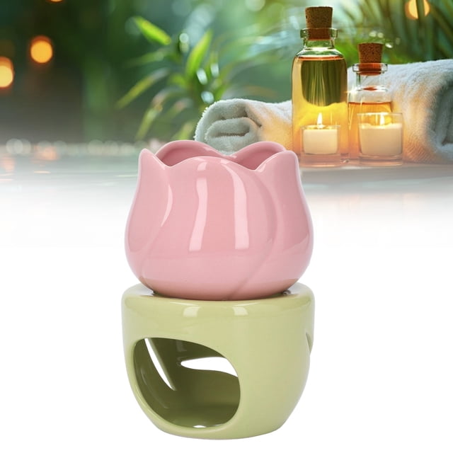 Quemador De Aceite Esencial, Soporte De Fragancia, Calentador De Cera Para Derretir Flores, Quemador De Aromaterapia De Cerámica Con Soporte Verde Para Oficina En Casa