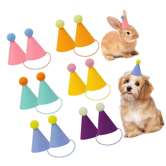 12 Pcs Mini Party Hats for Stuffed Animals, Birthday Party Cone Hats,Adjustable Holiday Hats Felt Pom Pom Headband, Dolls Dog Cat Rabbit Puppies Assorted Animal Birthday Decorations.