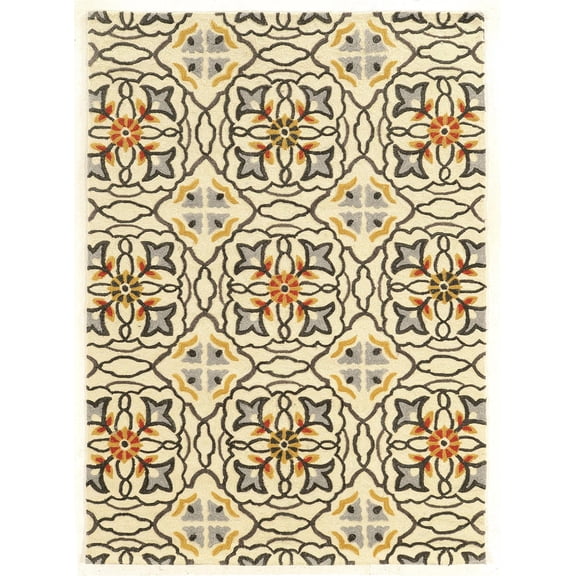 Bowery Hill 96'' x 120'' Transitional Fabric Hand Tufted Rug in Ivory/Gray