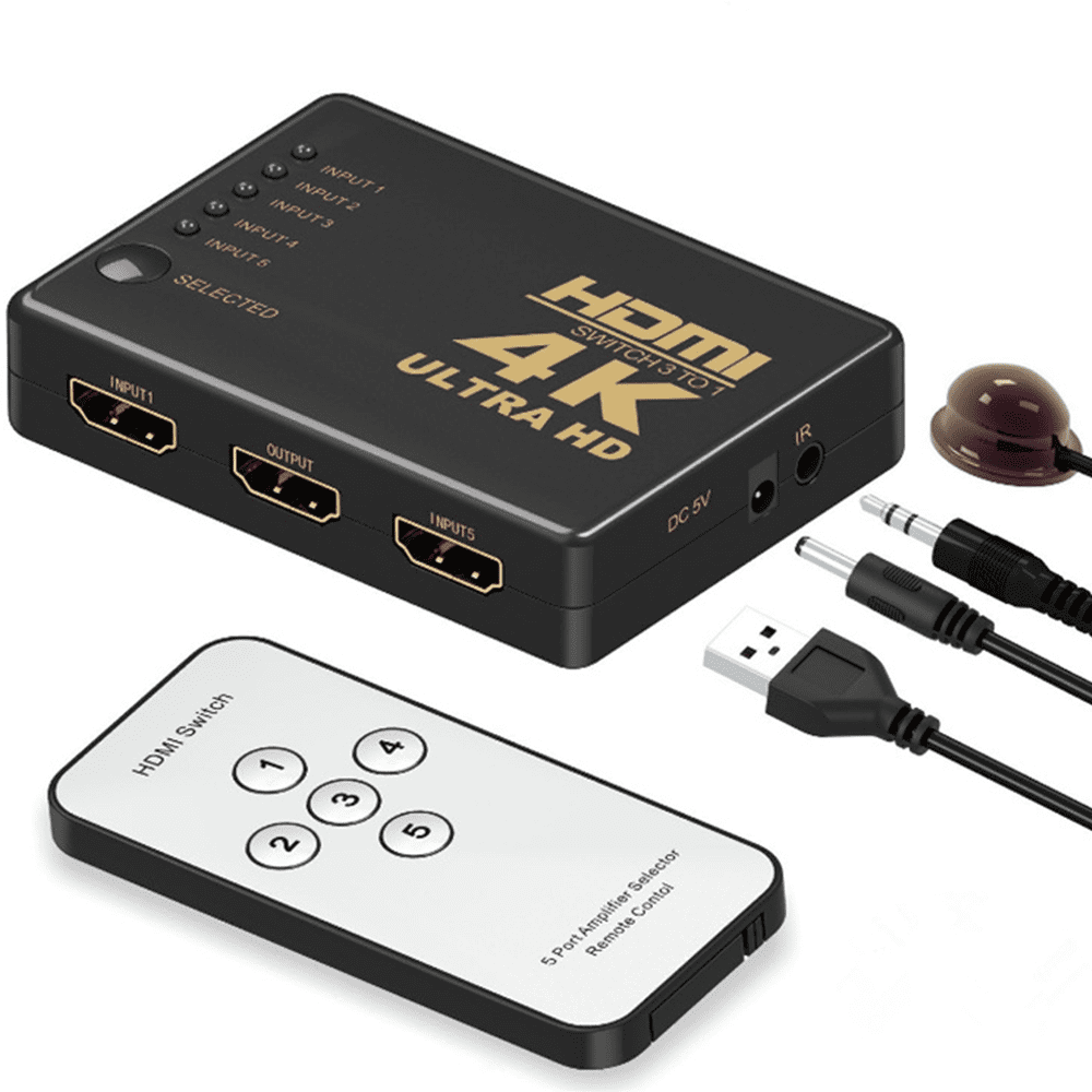 4K@30Hz HDMI Switch 5X1 HDMI AutoSwither with IR Remote,1080p,HDCP2.0,Full HD/3D 