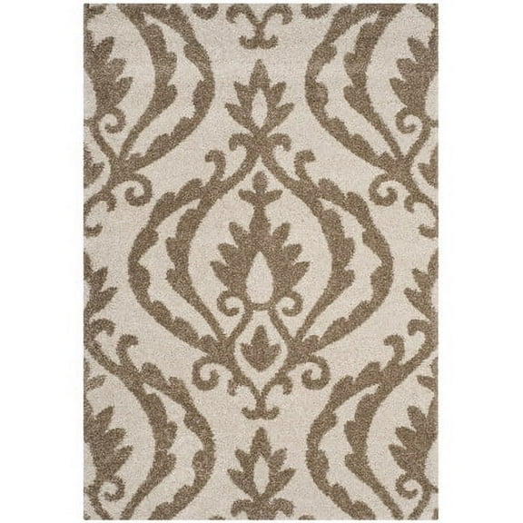 SAFAVIEH Florida Jennine Damask Shag Area Rug, Cream/Beige, 4' x 6'