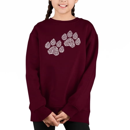 Woof Paw Prints - Girl s Word Art Crewneck Sweatshirt