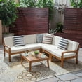 thumbnail image 2 of GDF Studio Parma Outdoor Acacia Wood 5 Seater Sectional Sofa Set, Teak and Beige, 2 of 9