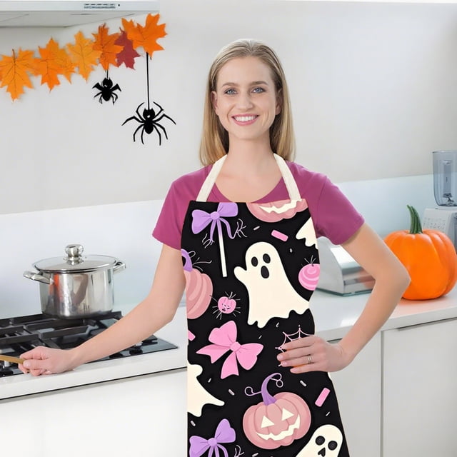Halloween Apron with Adjustable Tie and Front Pocket, Dirt-Resistant Polyester for Cooking, Baking, or Crafting, Full Coverage Design for Adults, Machine Washable for Easy Maintenance