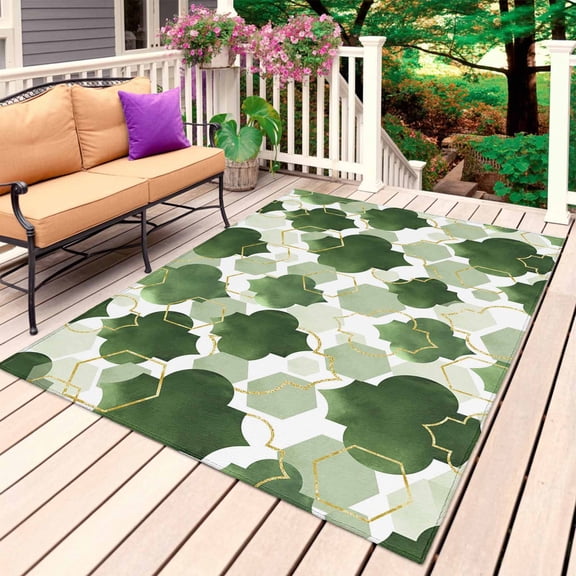 Sage Green Geometric Moroccan Outdoor Rug 6x9 Ft, Non Slip Washable Area Rug, Abstract Art Ombre Modern Patio Rugs Carpet Runner, Large Floor Mat for Indoor/Outdoor Deck Porch Camping
