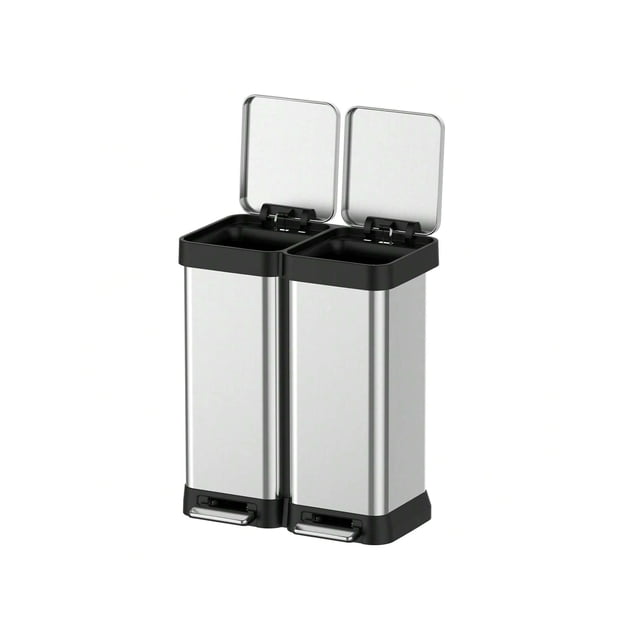 Eastvita Safe 16 Gal Dual Trash Can Recycle Bin with 2 Compartments 2 Pedals Soft - Close Lid Airtight Design for Home Office Business