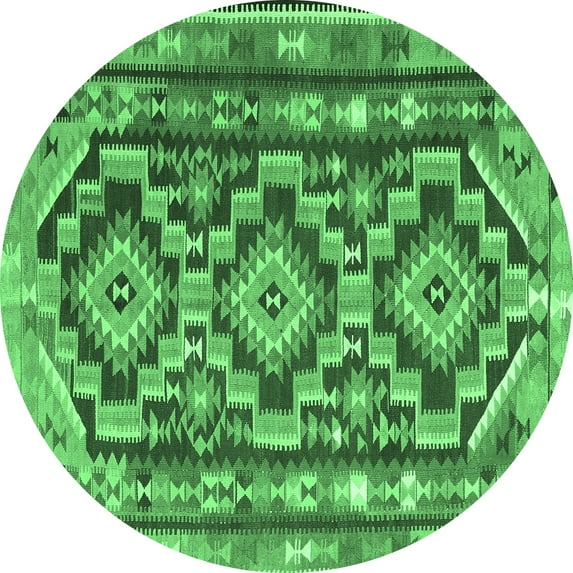 Ahgly Company Indoor Round Southwestern Emerald Green Country Area Rugs, 7' Round