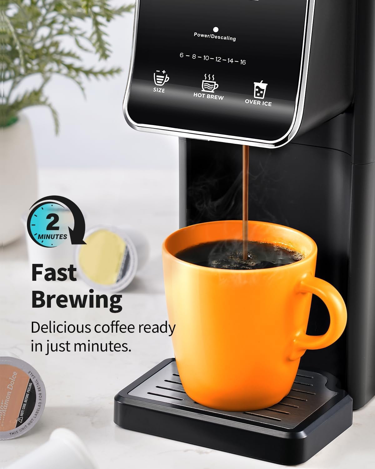 Single Serve Coffee Maker – Hot & Iced, K Cup & Ground Compatible, Reusable Pod Filter, 6–16oz Brew Sizes, 40oz Water Tank, Easy-to-Use, Black