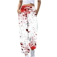 thumbnail image 2 of WXLWZYWL Halloween Sweatpants for Women Scary Bloody Splash Print Fleece Lined Bottoms Gym Workout Pants Halloween 2024 Fall Jogger Pants, 2 of 5