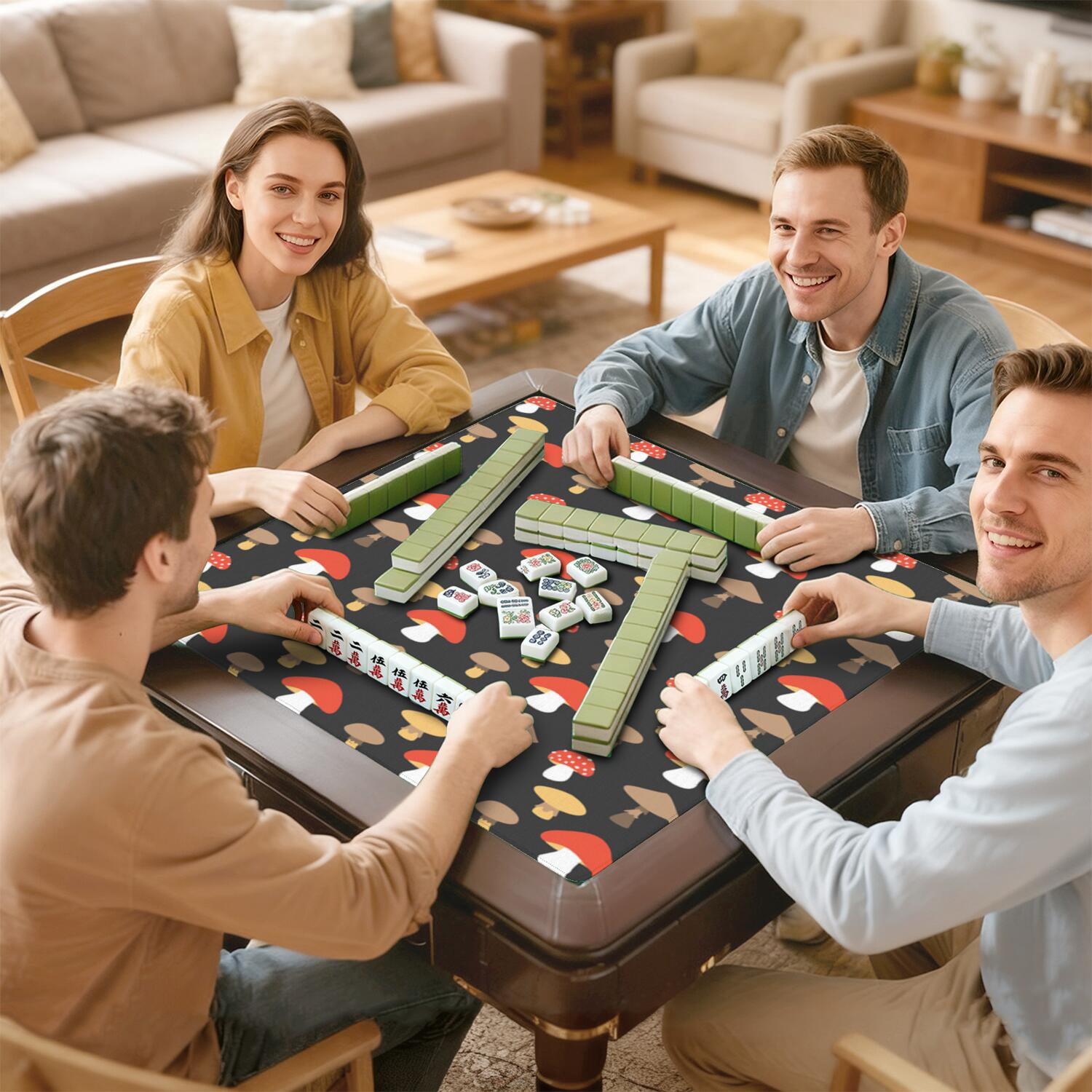 31.5 Inch Botanical Mahjong Playing Mat Crafted from Premium Rubber Material with Anti-Slip Non-Skid Surface and Noise Dampening Features for Games