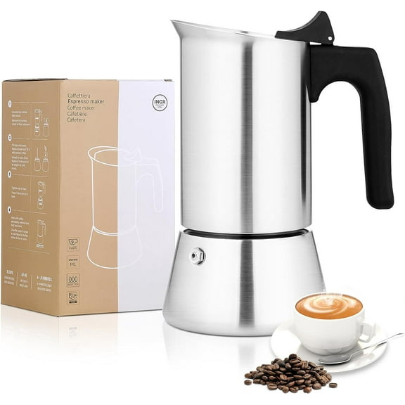 Stovetop Espresso Maker Stainless Steel Moka Pot, 9 cup Espresso Coffee Pots 450ml/15oz(Espresso Cup=50ml)/1.7oz, Italian Coffee Maker for Induction Cookers Hobs, Cafe Maker for Camping Home