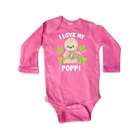 

Inktastic Cute Sloth I Love My Poppi with Green Leaves Gift Baby Boy or Baby Girl Long Sleeve Bodysuit