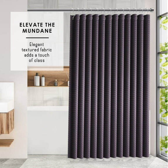 Virtu Waffle Fabric Shower Curtains, 72" X 72" Waterproof Bathroom Shower Curtain Purple