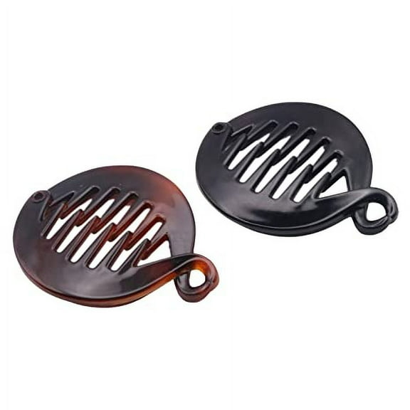 Parcelona French Round Fish Small Banana Hair Clip Set of 2(Black-Shell)