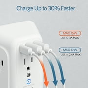 LENCENT Wall Outlet Extender,Multi usb plug 6 way outlet,2 to 3 prong outlet adapter Surge Protector with Type-C & 2 USB Ports,Electrical Outlet splitter Wall Tap for home