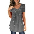 thumbnail image 2 of Women's Short Sleeve T-shirt Women'S Tunic Tops For Leggings Short Sleeve Shirts Up Casual Ruched Blouses Clothes,Gray Women's Short sleeve T-shirt XXXL, 2 of 5