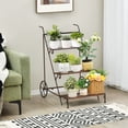 thumbnail image 3 of Gymax 3-Tier Metal Plant Stand Ladder Shaped Flower Pot Holder Storage Rack w/ Wheels, 3 of 10