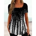 thumbnail image 2 of Blusa de manga corta para mujer, cuello cuadrado, verano, blusa tipo túnica, blusa holgada, camisetas básicas, negro, XXL, 2 of 5
