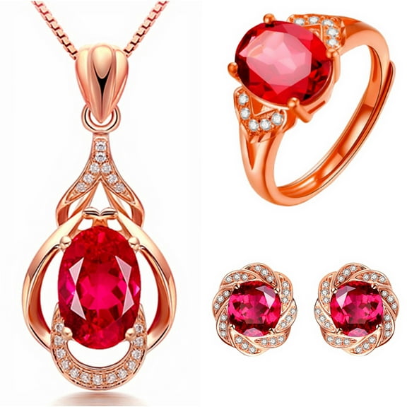 Women's jewelry set, exquisite jewelry set ring earrings pendant necklace, suitable for party wedding banquet bride