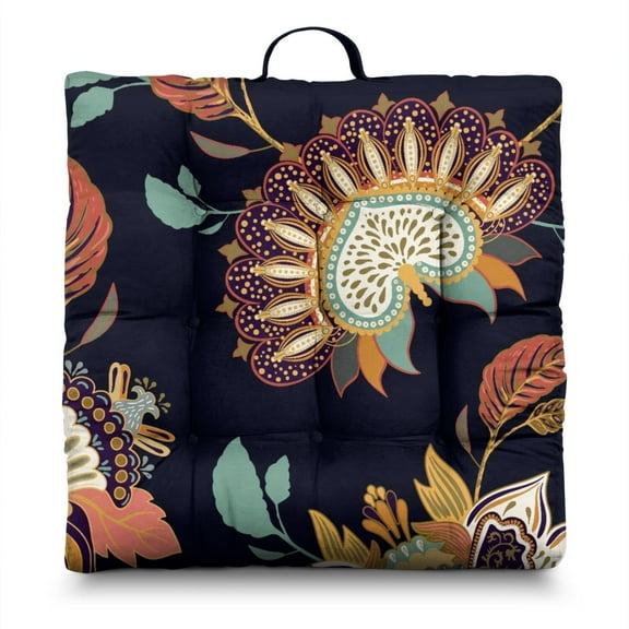 Bohemian Paisley Meditation Cushion for Adults - Thick & Supportive Square Floor Pillow with Ethnic Floral Pattern, 4.7 Inch Zabuton Seat Pad
