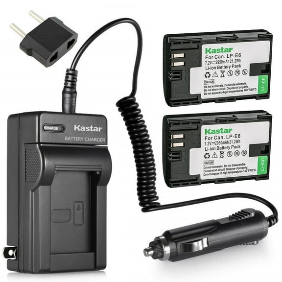 Kastar Charger and Battery 2X for Canon LP-E6 LP-E6N, Canon EOS 60D 60Da EOS 70D XC10, EOS 5D Mark II 5D Mark III 5D Mark IV, EOS 5DS 5DS R, EOS 6D 7D Mark II, BG-E14 BG-E13 BG-E11 BG-E9 BG-E7 BG-E6