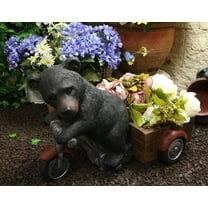 Large Rustic Black Bear Riding Tricycle Flowers Or Plants Planter Statue 20.5"L