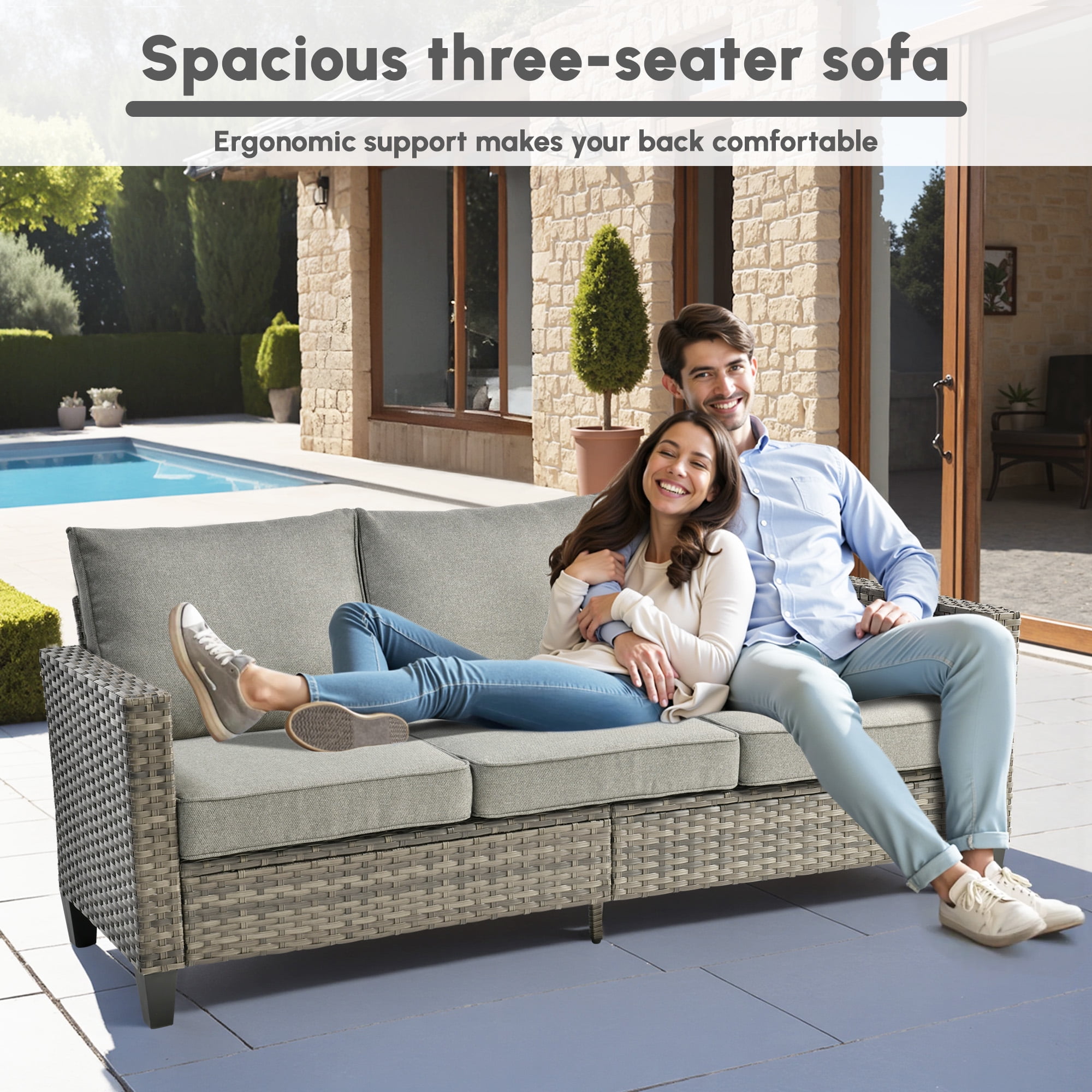 Ovios 7 Pieces Patio Furniture Set Outdoor Conversation All-Weather Rattan Sectional Sofa with Fire Pit Table & Swivel Chairs