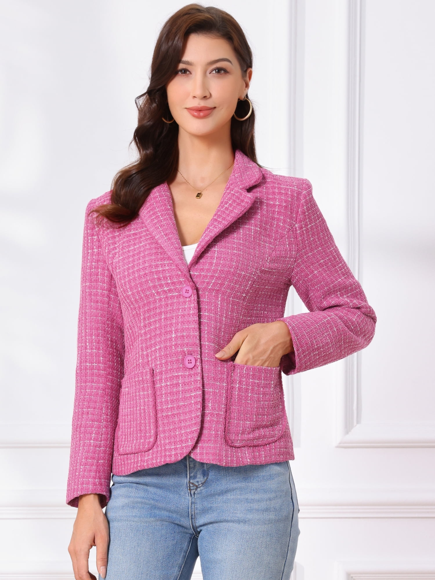 DARING DIVA Women's Notch Lapel Long Sleeve Elegant Business Casual Jacket XL Hot Pink