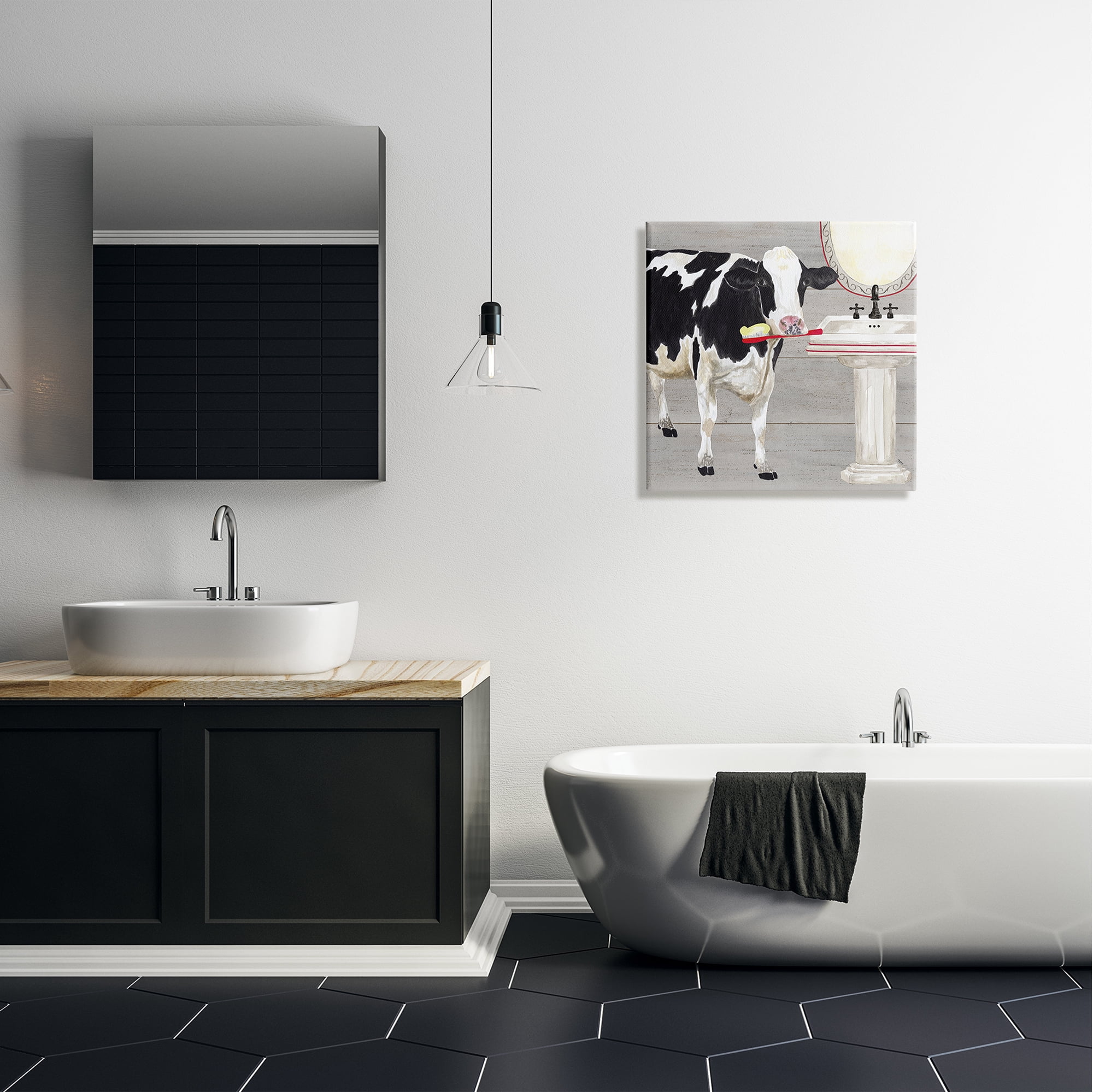 The Stupell Home Decor Collection Bath Time For Cows at Sink Canvas Wall Art
