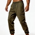 thumbnail image 5 of JUUYY Mens Cargo Pants Drawstring Elastic Waist Casual Athletic Jogger Pants Multi Pocket Loose Lightweight Outdoor Hiking Pants Army Green M, 5 of 5