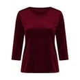 thumbnail image 7 of Womens Velvet Tops Elegant Casual Outfits 3/4 Length Sleeve Crew Neck Dressy Blouses Loose Party T-shirts (XL, Wine), 7 of 7