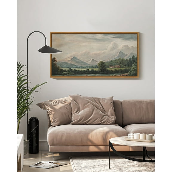 Drsoum 20x40in Natural Framed Landscape Large Canvas Wall Art Retro Village Prints Modern Hallways Dining Rooms Bedroom Living Rooms Decor