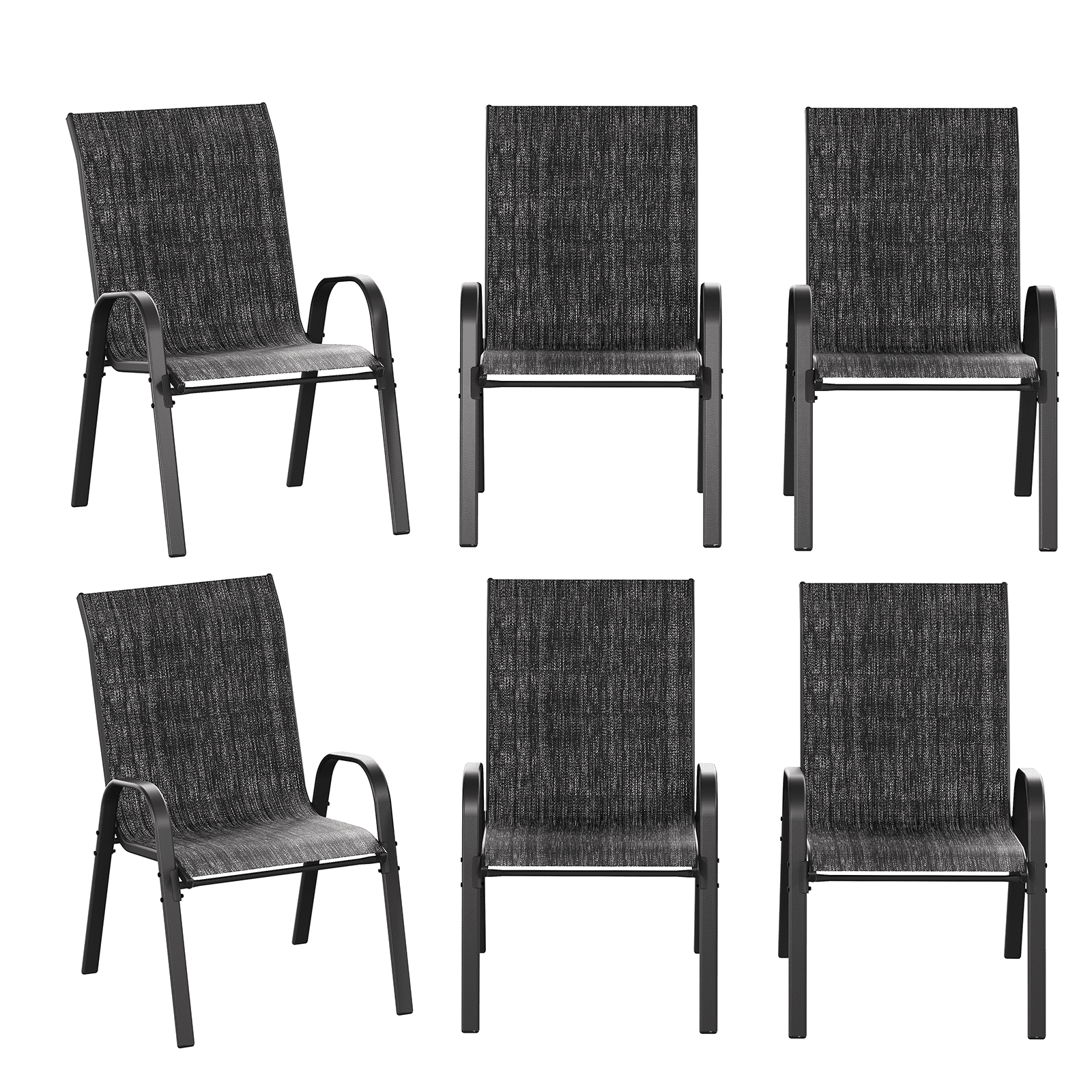 ELPOSUN Patio Chairs Set of 6, Breathable Garden Outdoor Furniture for Backyard Deck,Outdoor Stackable Dining Chairs for All Weather, Dark Grey