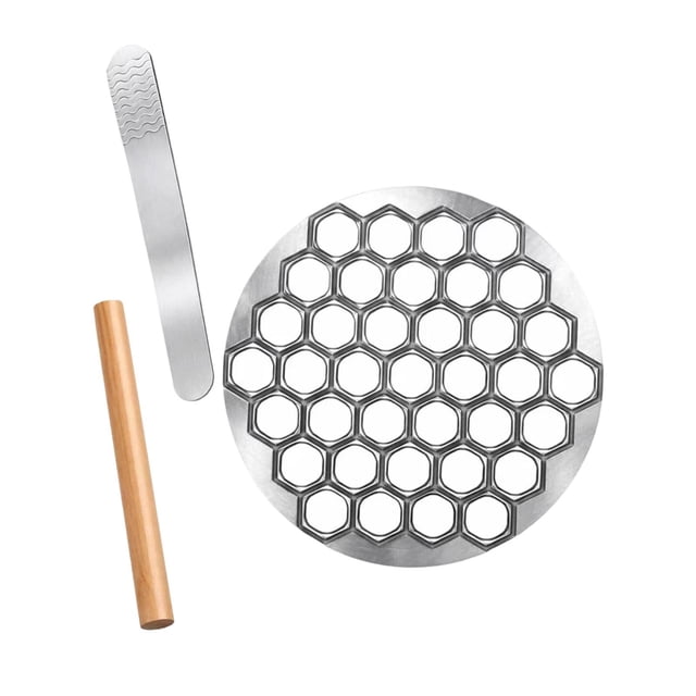 Dumpling Maker Set Molde para Dumplings Herramienta Profesional con 37 Huecos Incluye Rodillo y Cuchara Fabricado en Aleación de Aluminio Adecuado para Uso Doméstico y Celebraciones