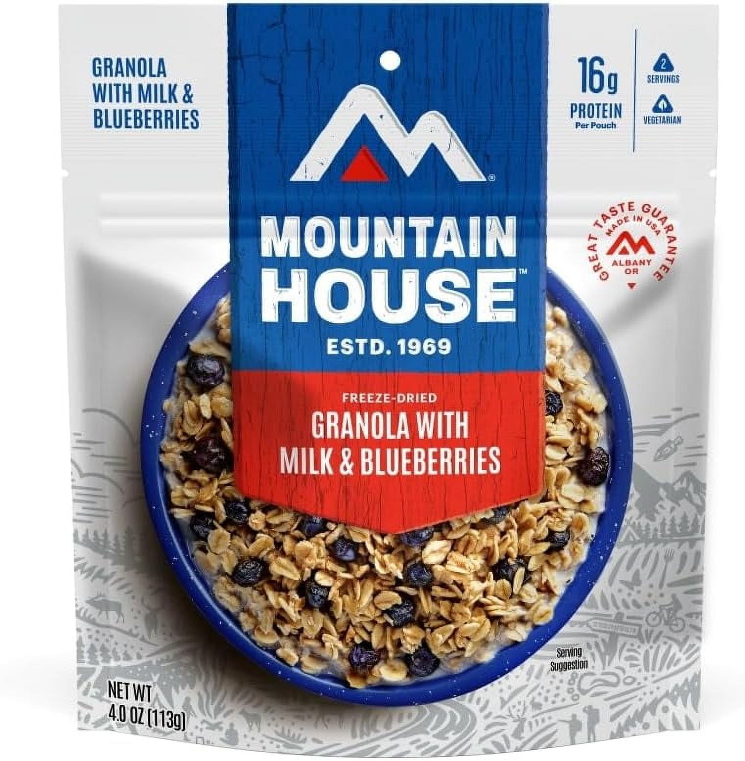 Mountain House Granola with Milk & Blueberries Pouch 6 Pack, 30 Years Shelf Life