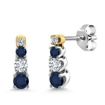 Gem Stone King 0.52 Ct Blue Sapphire E-F Lab Grown Diamond and Created Moissanite 925 Silver and 10K Yellow Gold Earrings