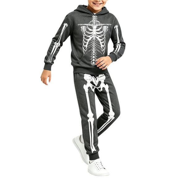 EnJoCho Kids Funny Skeleton Tracksuit Boys Girls 2 Piece Halloween Outfits 3D Skul𝗅 Print Long Sleeve Hoodies & Pants Set