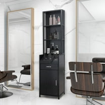 Pennynana Beauty Barber Station Storage Salon Cabinet with Drawers, Shelves, 3 Hair Dryer Holders, Black