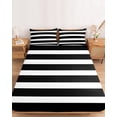 thumbnail image 2 of Queen Size Fitted Sheet Set - Black Striped 3 Piece Bedding Sets 16" Deep Pocket Fitted Sheet with 2 Pillowcases, Modern Simple Monochrome Geometric White Brushed Microfiber Hotel Luxury Bed Sheets, 2 of 9