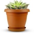 thumbnail image 4 of Cubiark Garden Classic 8 inch circular planter (5 pack) with saucer tray and drainage - Terracota- durable plastic pot, textured finish, removable saucer, for indoor & outdoor use, home decor, 4 of 5
