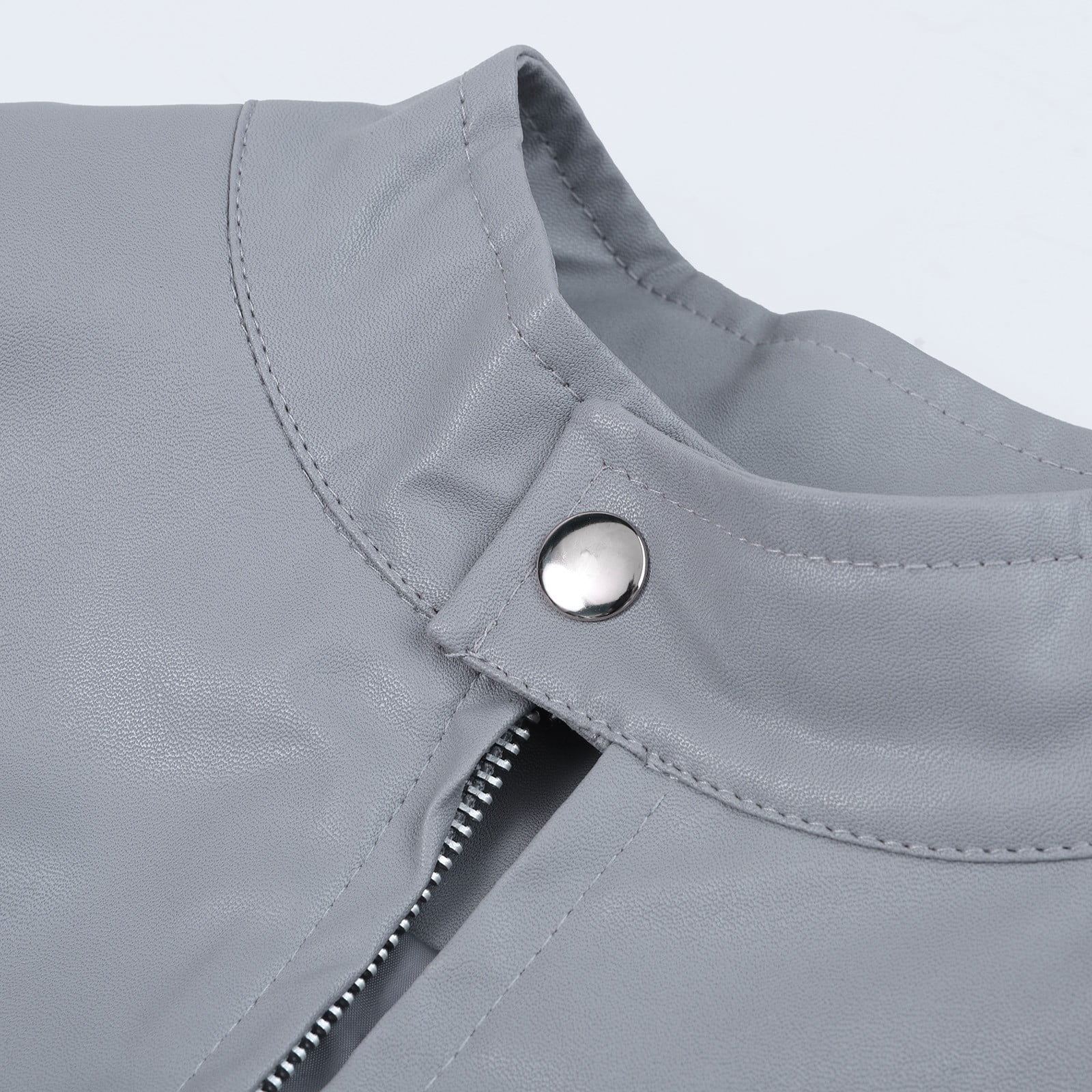 Mens Retro Faux Leather Jacket Varsity Baseball Bomber Jacket Zip Up Fall Winter Tops Grey XXXL