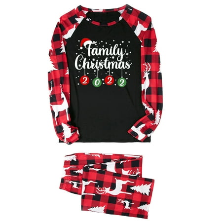 

dianhelloya 1 Set Parent-child Pajamas Crew Neck Round Collar Cotton Blend Family Christmas Slumber Party Nightwear Top Pants Set