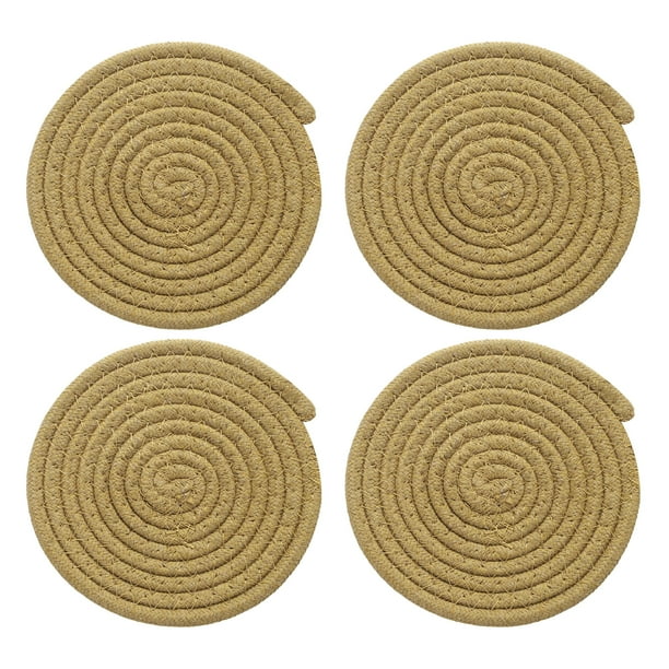 4 Pcs Manteles Individuales Redondos Trenzados, 5.9" Manteles Tejidos para Mesa de Cocina para Decoración de Granja (Caqui)