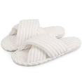 thumbnail image 2 of Spencer Women's Fuzzy Slippers Cross Band Memory Foam House Slippers Open Toe Slides Indoor / Outdoor Shoes, White, 2 of 11