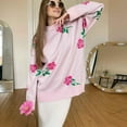thumbnail image 6 of WRKEKC Women's Colorful Rose Knit Pullover Sweater Crewneck Long Sleeve Fall Winter Casual Loose Fit Floral Design Unique Womens Sweater, 6 of 10