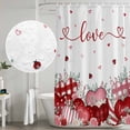thumbnail image 4 of Love Heart Valentine's Day Shower Curtain Set - 72" x 78" Washable Bathtub Curtain with 12 Hooks, Eucalyptus Botanical Red Pink Waterproof Fabric Stall Shower Curtains for Bathroom/Bathtub Décor, 4 of 6