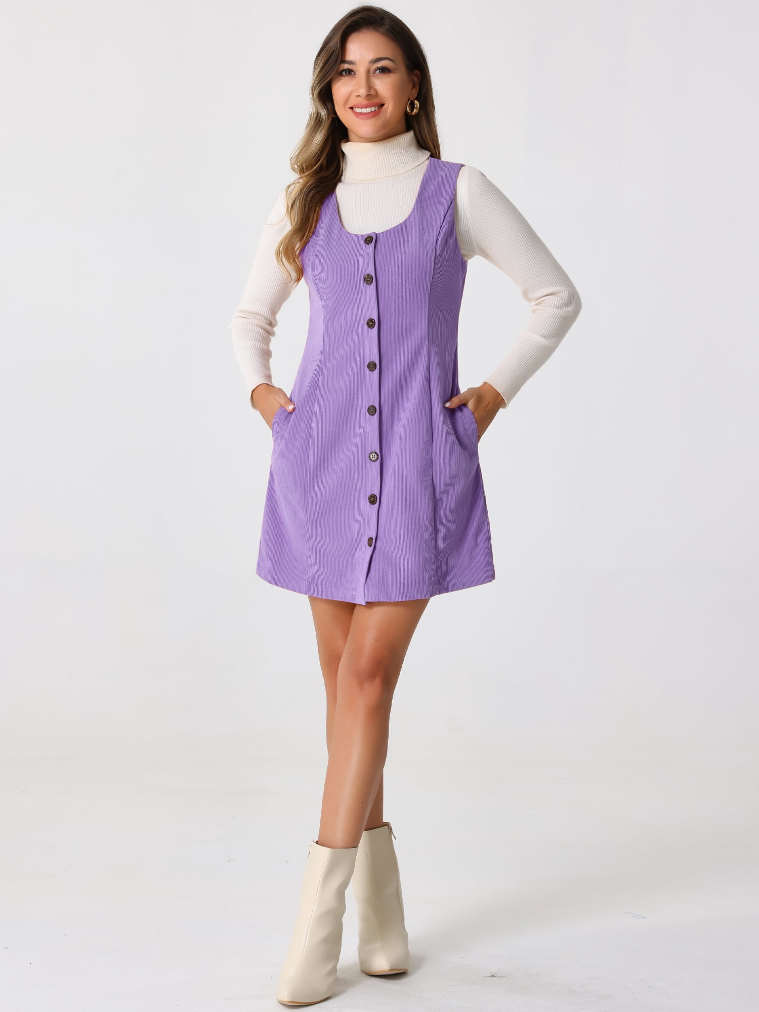 DARING DIVA Women's Stylish Corduroy Overall Scoop Neck Sleeveless Dress XL Light Purple
